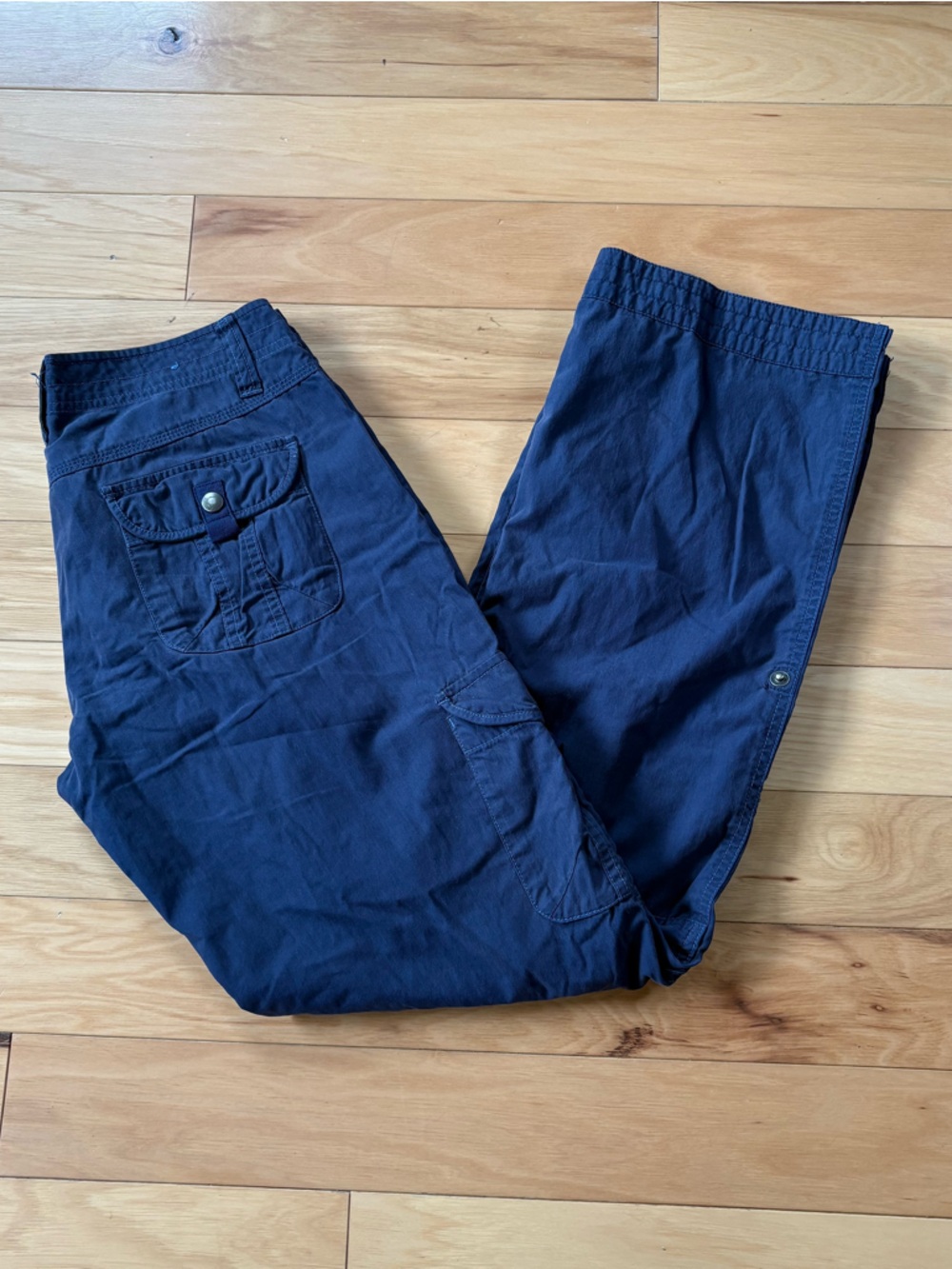 KUHL Splash Roll Up Cargo Pants Womens Sz 4 Reg Navy Vintage Pantina Dye Canvas